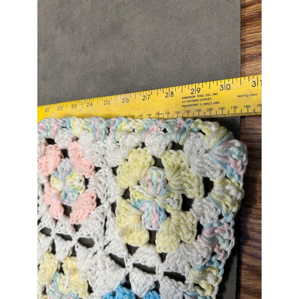Handmade Crochet Baby Blanket Pastel Floral Granny Square White Multi 30x34 - Picture 3 of 7